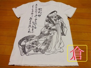 新品 備中倉敷工房 和柄Tシャツ【 身幅 約９０cm 】Ｍ 綿100 オフホワイト 源氏物語ＫＵＲＡ 