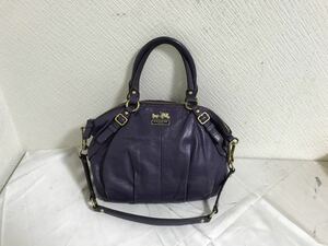 本物コーチCOACH本革レザー2wayハンドワンショルダーバッグビジネストートミニボストンバック旅行トラベルレディース紫パープル