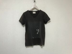 本物ファクトタムFACTOTUMコットンVネックプリント半袖Tシャツメンズアメカジサーフミリタリービジネススーツグレー44S日本製