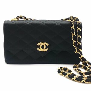 CHANEL シャネル サテン ココマーク プッシュロック ストーン チェーン ショルダー バッグ ブラック 良品 M10229