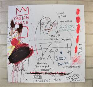 送料無料★ジャン＝ミシェル・バスキア Jean-Michel Basquiat★タイトルTorjan horse★販売証明書★混合メディア画★模写