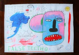 free shipping * Jean = Michel * bus Kia Jean-Michel Basquiat* title FALSE TEETH* sale certificate * mixing media .* copy 