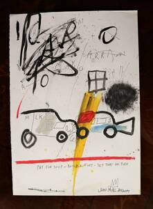 送料無料★ジャン＝ミシェル・バスキア Jean-Michel Basquiat★タイトルAARM★販売証明書★混合メディア画★模写