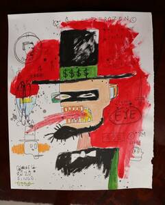 送料無料★ジャン＝ミシェル・バスキア Jean-Michel Basquiat★タイトルABE★販売証明書★混合メディア画★模写