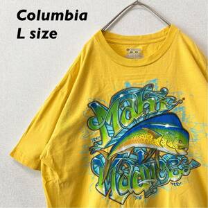 コロンビア　半袖Tシャツ　ビッグプリント　魚　フィッシュ　黄色　男女兼用　Lサイズ　ユニセックス　大きいサイズ　Columbia イエロー