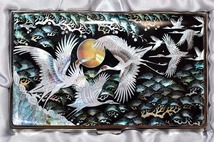 ◆◆韓国 伝統工芸◆螺鈿細工 名刺入れ◆月と鶴の群れ◆即決！◆◆_画像1