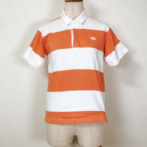 mi0487 Canterbury キッズ ボーダー ポロシャツ 半袖 ラガーシャツ オレンジ ホワイト 綿100% 万能 カジュアル USED 子供服 150 お洒落服