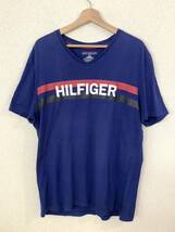 TOMMYHILFIGER トミーヒルフィガー　Vネック半袖Tシャツ　ロゴプリント　ストリート　アメカジ　ブルー　メンズ　古着_画像1