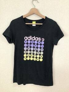 adidas アディダス　ロゴプリントTシャツ　半袖Tシャツ　カットソー　レディース　ブラック　スポーツウェア　トレーニング　古着