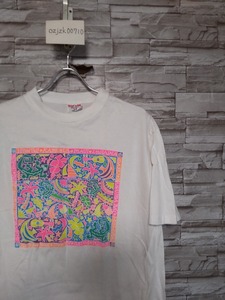 men's F4 vintage 90s USA製 SOF Tee 南国 プリント 半袖 Tシャツ L ホワイト