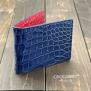 CROCODILE crocodile peerless blue × red money clip blue red grading gloss mud wani leather purse 