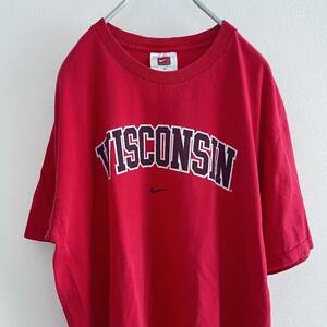 90s NIKE ナイキ WisconsinカレッジTシャツ ウィスコンシン大学 Tシャツ 赤 Mサイズ