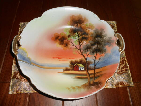 骨董品　　湖畔の風景　皿鉢