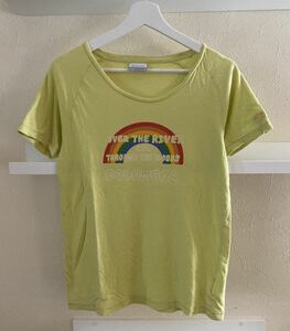 Columbia コロンビア Tシャツ イエロー×レインボー 袖刺繍 サイズM 