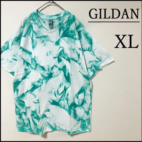 メンズ服新品タイダイ柄半袖TシャツXL 白緑 ブランド ストリート系 トップス LL 2L 丸首 迷彩 一点物 おしゃれ 春夏物 模様