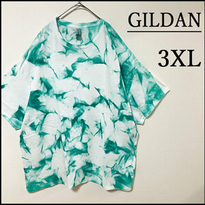 メンズ服新品タイダイ柄半袖Tシャツ3XL　白緑　ブランド　ストリート系　4L　オーバーサイズ　ビッグサイズ　GILDAN　ギルダン　迷彩　春夏