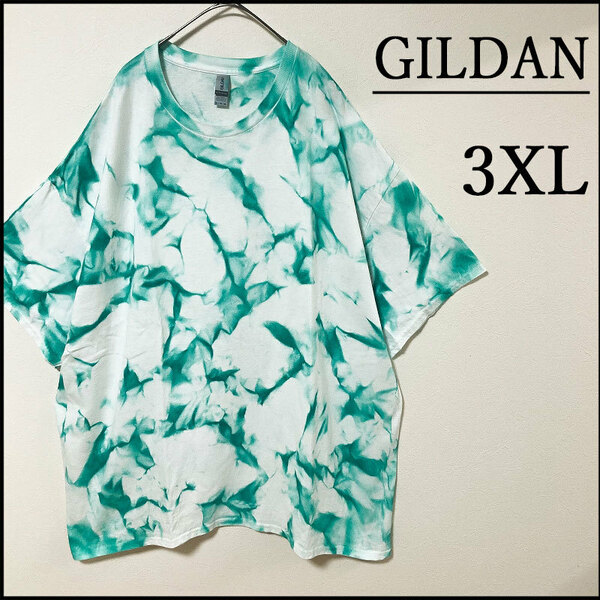 メンズ服新品タイダイ柄半袖Tシャツ3XL　白緑　ビッグサイズ　ゆったり　トップス　オーバーサイズ　丸首　4L　一点物　迷彩　総柄