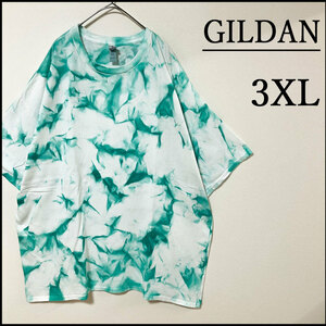 メンズ服新品タイダイ柄半袖Tシャツ3XL　白緑　オーバーサイズ　トップス　春夏物　4L　ビッグシルエット　GILDAN　ギルダン　ブランド