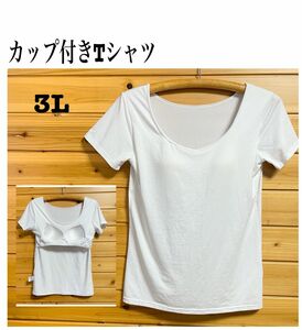 Tシャツ シンプル カットソー ブラトップ 半袖 白 ホワイト 3L