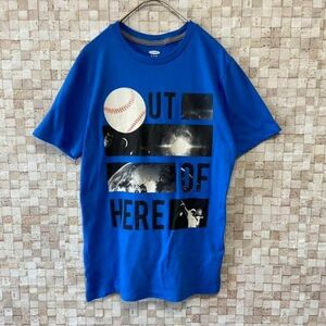 アメリカ古着 プリントtシャツ やや薄手 野球 ブルー 青 S程度