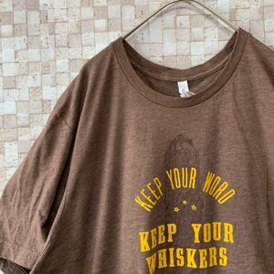 アメリカ古着 プリントTシャツ 薄手 ブラウン 茶 2XL