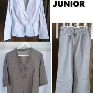 特価!《送込》(Y4)【JUNIOR(ジュニアー)】3点セット(ジャケット・ブラウス・パンツ) サイズ48(B96~100) 綿・ポリ 未使用