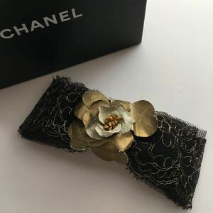 シャネル　CHANEL バレッタ　カメリア　リボン　　レース　大きめ