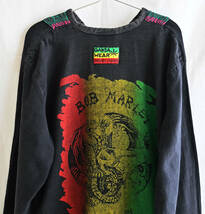  即決【80'sヴィンテージ/GANJA WEAR】BOB MARLEY/CONFRONTATION プルオーバーシャツ/L/ブラック/グアテマラ刺繍/マリファナ(om-237-10b)_画像10