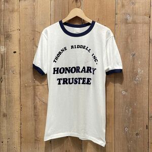 【サイズ L】 80s カナダ製 リンガー Tシャツ ビンテージ アメリカ古着 USA フロッキー プリント 70s 90s 白 白T トリム