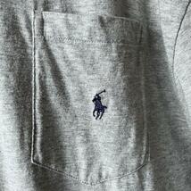 USA古着 Ralph Lauren ラルフローレン ポケットTシャツ 刺繍 ワンポイント グレー 綿 コットン メンズ シングルステッチ 90s_画像6