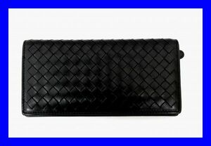 ●本物 美品 ボッテガヴェネタ BOTTEGA VENETA メッシュ 二つ折り長財布 スリム ウォレット 244688 イントレチャート 黒 ブラック Z1668