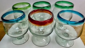 メキシコ産グラスカップ　6グラス(赤・青・緑色)新品
