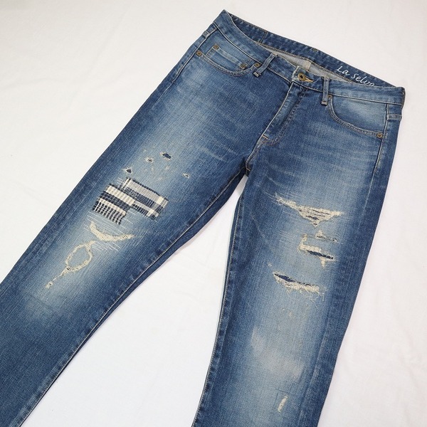 JAPAN BLUE JEANS ジャパンブルージーンズ JB2301 La Selva ダメージリペア加工ジーンズ スリムテーパードデニム メンズ W29 M相当