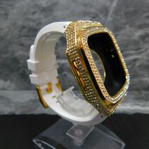 最高級CZダイヤ　Apple Watch カバー　44mm 45mm　ゴールデンコンセプト好きに　ステンレスケース　GOLD×CZダイヤ　ホワイト_画像3