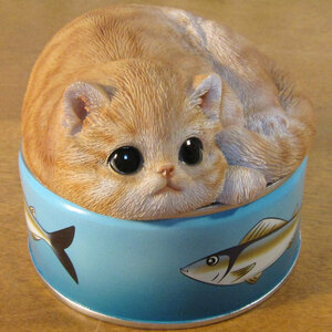 ねこ　置物　リアルな猫のオブジェ　ボックスキャット　サバ缶　ノーマル　ネコ　ジュエリーケース　小物入れ　インテリア　フィギュア