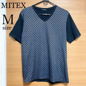 トップス Tシャツ メンズ 半袖 半袖Tシャツ Ｖネック 黒 チェック ブロックチェック M MITEX 美品 メンズTシャツ