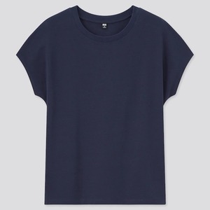 新品タグ付き ユニクロUNIQLO スムースコットンフレンチスリーブT 半袖Tシャツ オンにもオフにも使える便利な1枚 コットン100％ ネイビーXS