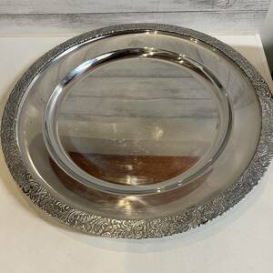 ステンレス製 大皿 盛り皿 プレート 縁飾り付　42.2cm パーティー皿 ステンレスプレート