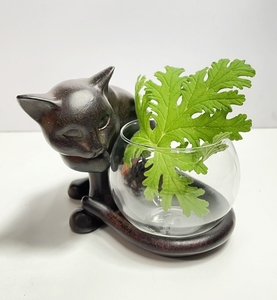 ネコ雑貨 しっぽ巻きネコ 猫 グラスポット 小さなフラワーベース 花瓶 インテリア かわいい 雑貨 動物 オブジェ