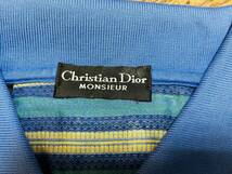 A2528 ディオールムッシュ Christian Dior◆半袖 ポロシャツ メンズM グリーン系ボーダー_画像6