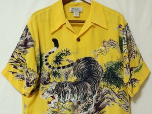 和柄 虎柄 白虎 SILK 半袖 アロハシャツ ハワイアンシャツ USA - Mサイズ(日本 L XL サイズ)シルク100% AVANTI アヴァンティ // ビンテージ