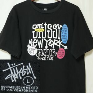 00s Y2K USA製生地 OLD STUSSY NEW YORK オールド ステューシー プリント Tシャツ L 黒 // ビンテージ 黒タグ 90s ショーン フォント