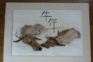  China modern times painter autograph water ink picture (hand painting) ~ cow year ~ and .. exist . cow map 