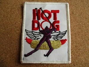 80s HOT DOG スキー おもしろい 刺繍 ワッペン ビンテージ / 名言ギャグ ジョーク アメリカ USA パッチ 古着 アメカジ