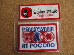 80s SWISS MADE ポコノ レースウェイ ペンシルバニア PENNSYLVANIA 500 AT POCONO ビンテージ 刺繍 ワッペン /NASCAR アメリカ USA パッチ