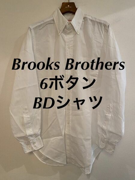 70s Brooks Brothers 6ボタン ホワイト ボタンダウンシャツ 白シャツ ブルックスブラザーズ ポロカラー USA製 アメリカ製 Makers 15 1/2