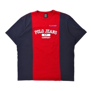 POLO JEANS COMPANY RALPH LAUREN ドッキングTシャツ L レッド ネイビー コットン ビッグサイズ ロゴプリント 90年代