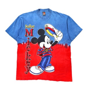 DISNEY Tシャツ F ブルー コットン タイダイ染め MICKEY UNLIMITED ミッキーマウスプリント 90年代 USA製