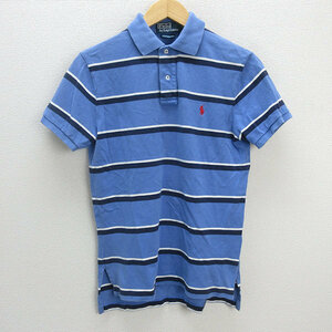 z■ポロラルフローレン/POLO RalphLauren 半袖ポロシャツ マルチボーダー【S】青/men's/51【中古】