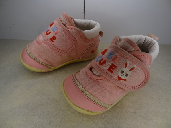 全国送料無料 ミキハウス MIKI HOUSE 子供靴キッズベビー女の子 ピンク色レース付き うさぎ刺繍 スニーカー シューズ12cm